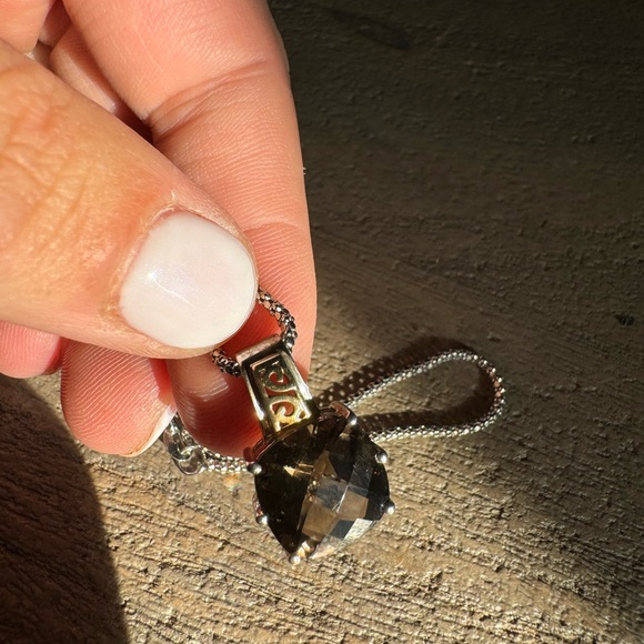 18K yellow gold and 925 Sterling silver Smoky Quartz pendant necklace - Picture 10 of 14